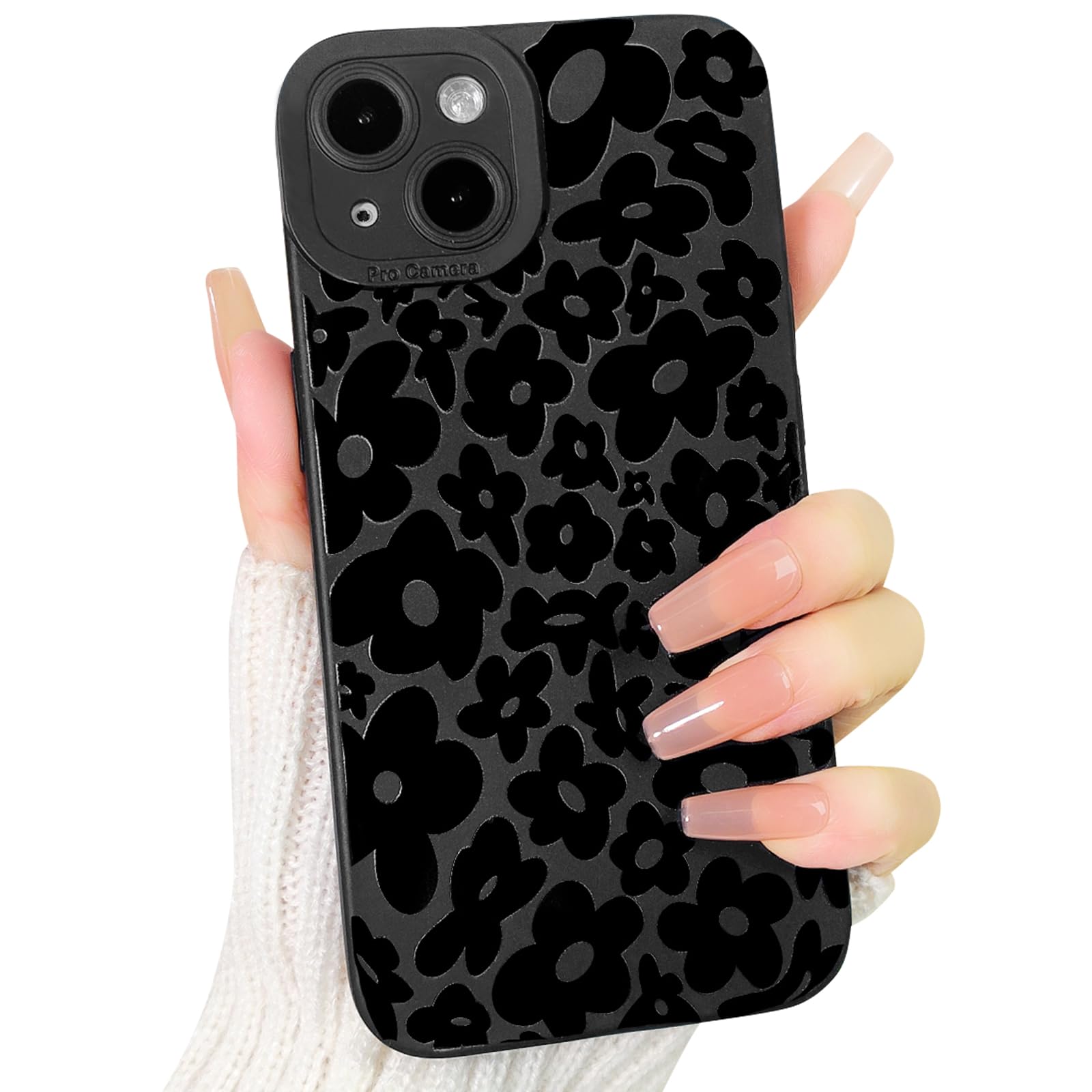 Lovmooful Compatible for iPhone 13 Case Cute Cool Star Black Design for Girls Women Soft TPU Shockproof Protective Girly for iPhone 13-Black Star