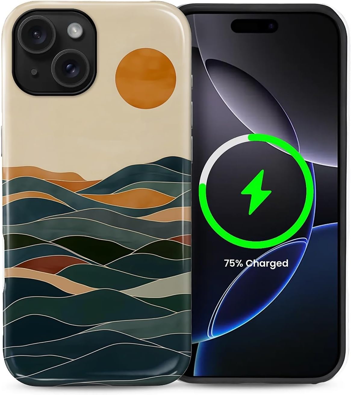 ZHEGAILIAN Magnetic Case for iPhone 15,Compatible with MagSafe Hard Shell + Soft Silicone 2 in 1 Hybrid Shockproof Bumper Drop Protective Case Retro Black Cat Guitar