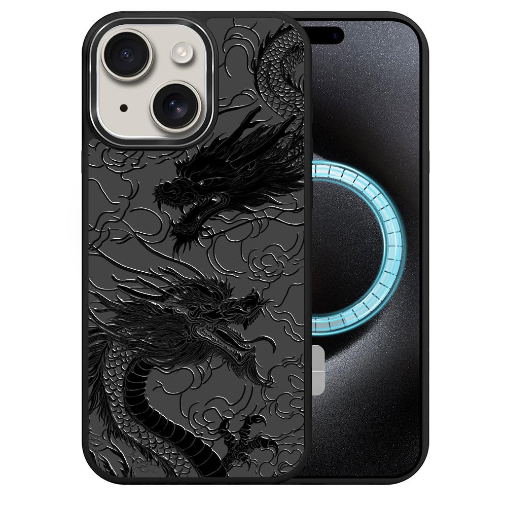 DAIZAG Case for iPhone 16, [Durable Shockproof Protective Magnetic Cover] [Compatible with MagSafe],Dragons Black