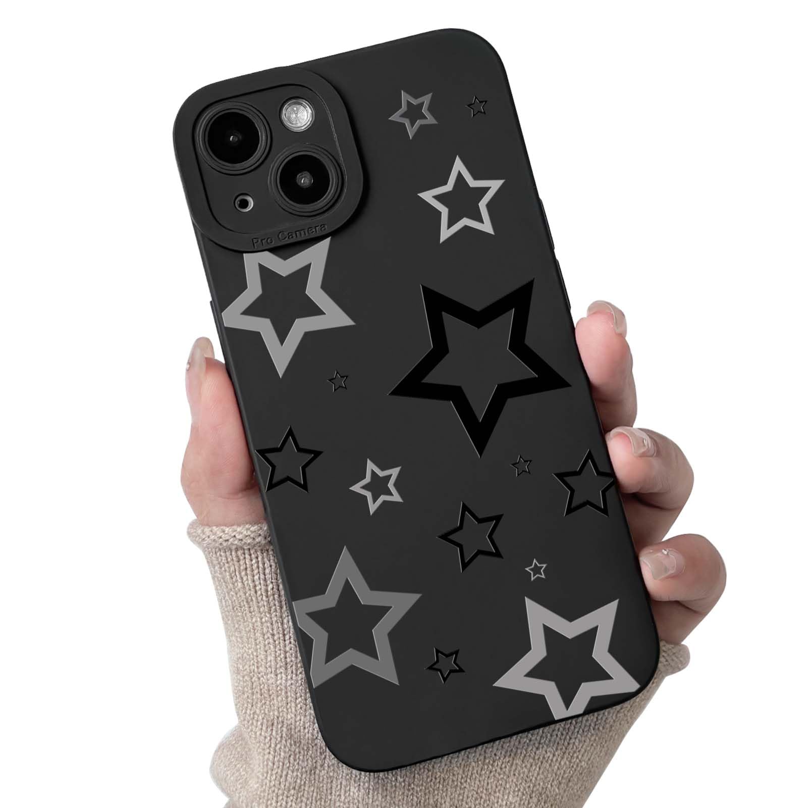 Lovmooful Compatible for iPhone 13 Case Cute Cool Star Black Design for Girls Women Soft TPU Shockproof Protective Girly for iPhone 13-Black Star