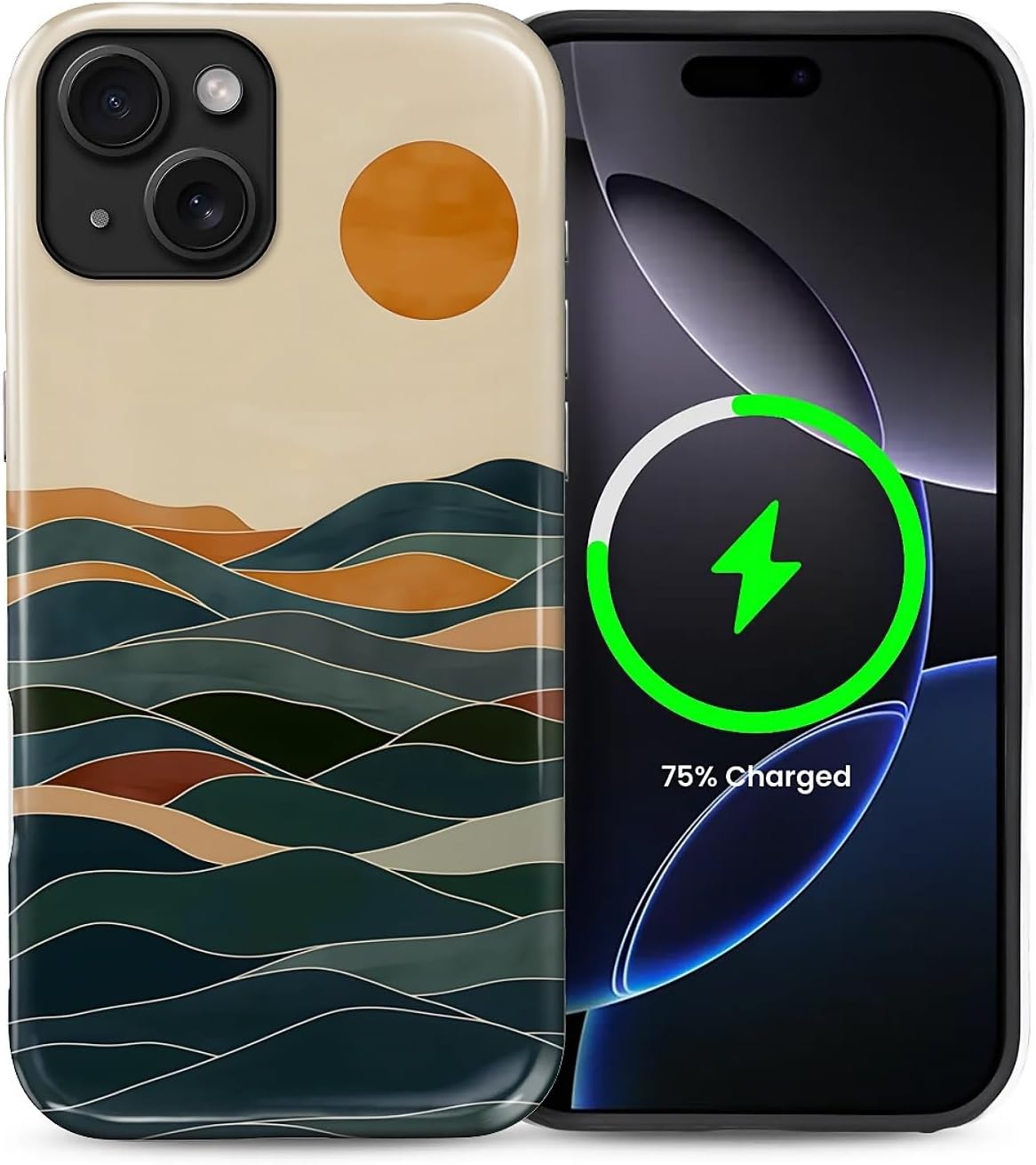 ZHEGAILIAN Magnetic Case for iPhone 15,Compatible with MagSafe Hard Shell + Soft Silicone 2 in 1 Hybrid Shockproof Bumper Drop Protective Case Retro Black Cat Guitar