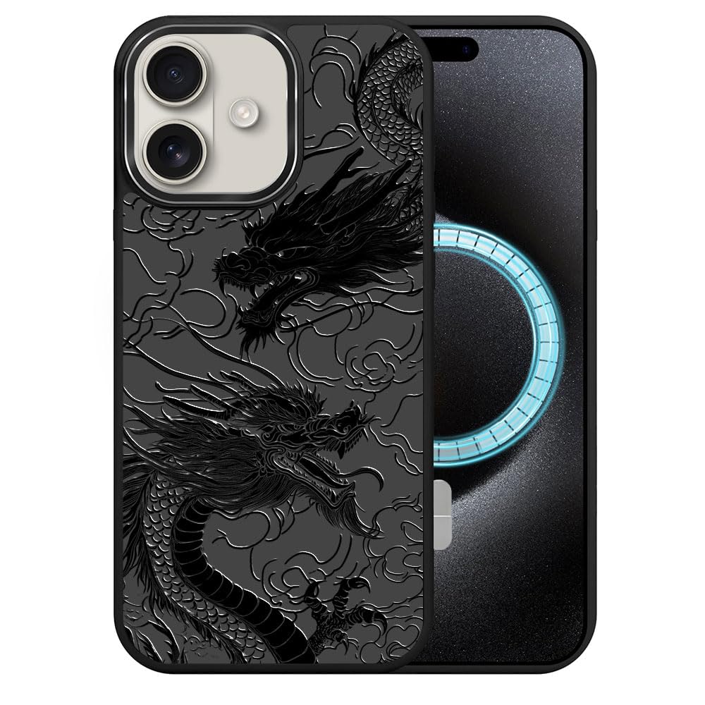 DAIZAG Case for iPhone 16, [Durable Shockproof Protective Magnetic Cover] [Compatible with MagSafe],Dragons Black
