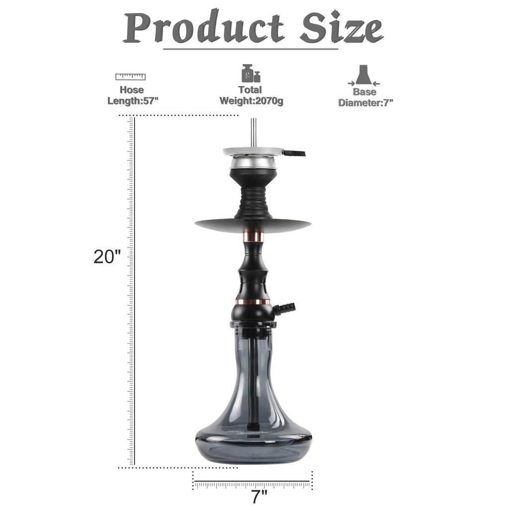 2-Hose Small Green Glass Hookah Set - Portable Water Shisha Pipe