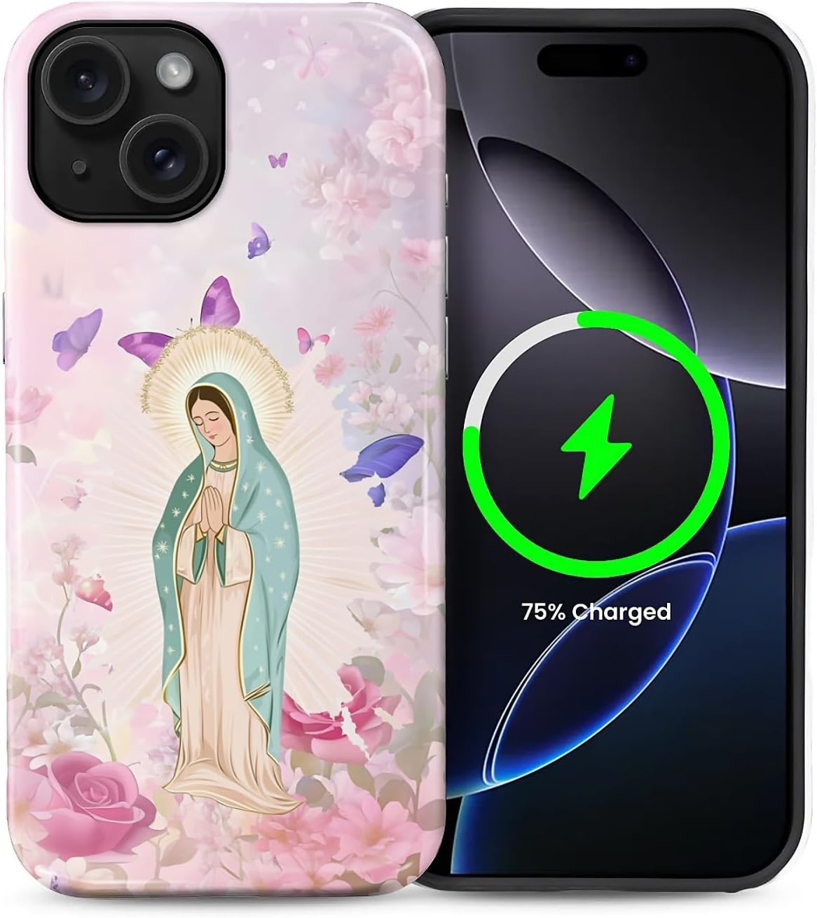 ZHEGAILIAN Magnetic Case for iPhone 15,Compatible with MagSafe Hard Shell + Soft Silicone 2 in 1 Hybrid Shockproof Bumper Drop Protective Case Retro Black Cat Guitar