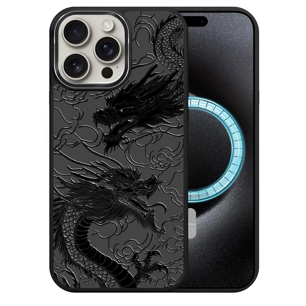 DAIZAG Case for iPhone 16, [Durable Shockproof Protective Magnetic Cover] [Compatible with MagSafe],Dragons Black