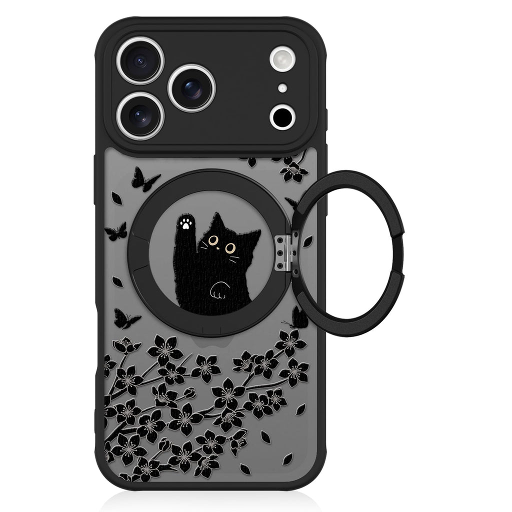 Cute Magnetic Case for iPhone 14 Case [ Compatible with MagSafe ] with Black Cat Cats Pattern Design for Women Girls Boys, Soft Bumper Hard Back Kawaii Animal Protective Phone Cover