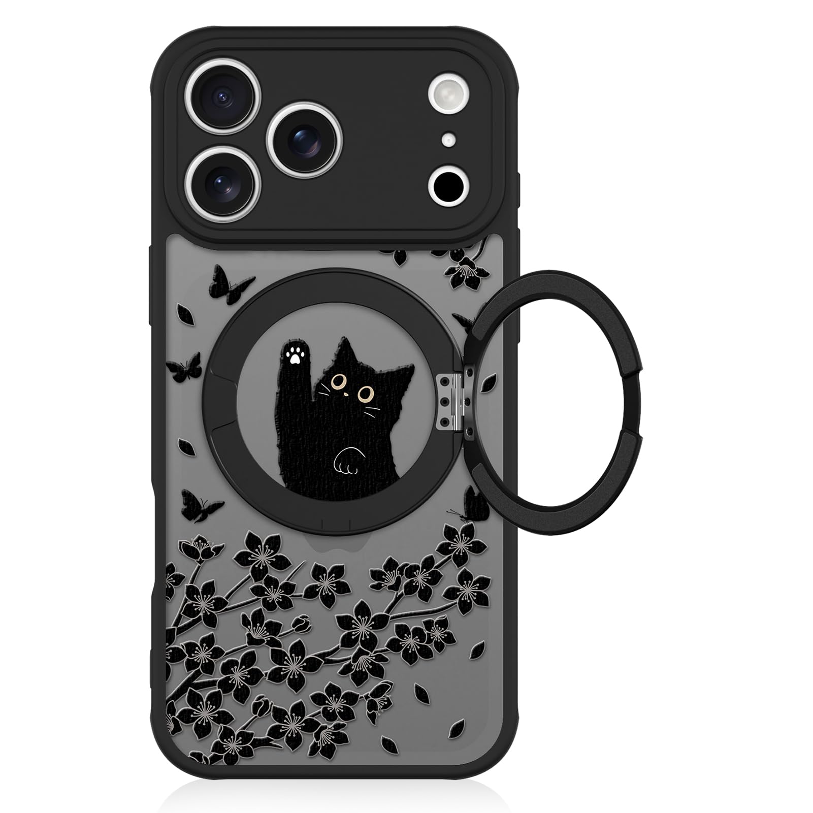 Cute Magnetic Case for iPhone 14 Case [ Compatible with MagSafe ] with Black Cat Cats Pattern Design for Women Girls Boys, Soft Bumper Hard Back Kawaii Animal Protective Phone Cover