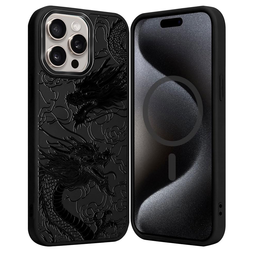 DAIZAG Case for iPhone 16, [Durable Shockproof Protective Magnetic Cover] [Compatible with MagSafe],Dragons Black