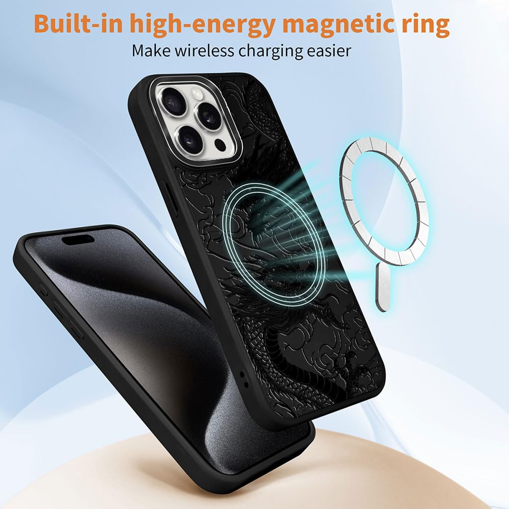 DAIZAG Case for iPhone 16, [Durable Shockproof Protective Magnetic Cover] [Compatible with MagSafe],Dragons Black