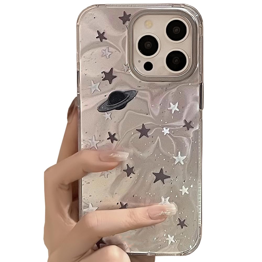 for iPhone 13 Case Bling Stars 3D Hearts Diamond Twinkle Star Glitter Y2K Spark Luxury Girly Aesthetic Personalized Design for Women Girls Teens TPU Case, 6.1", Black