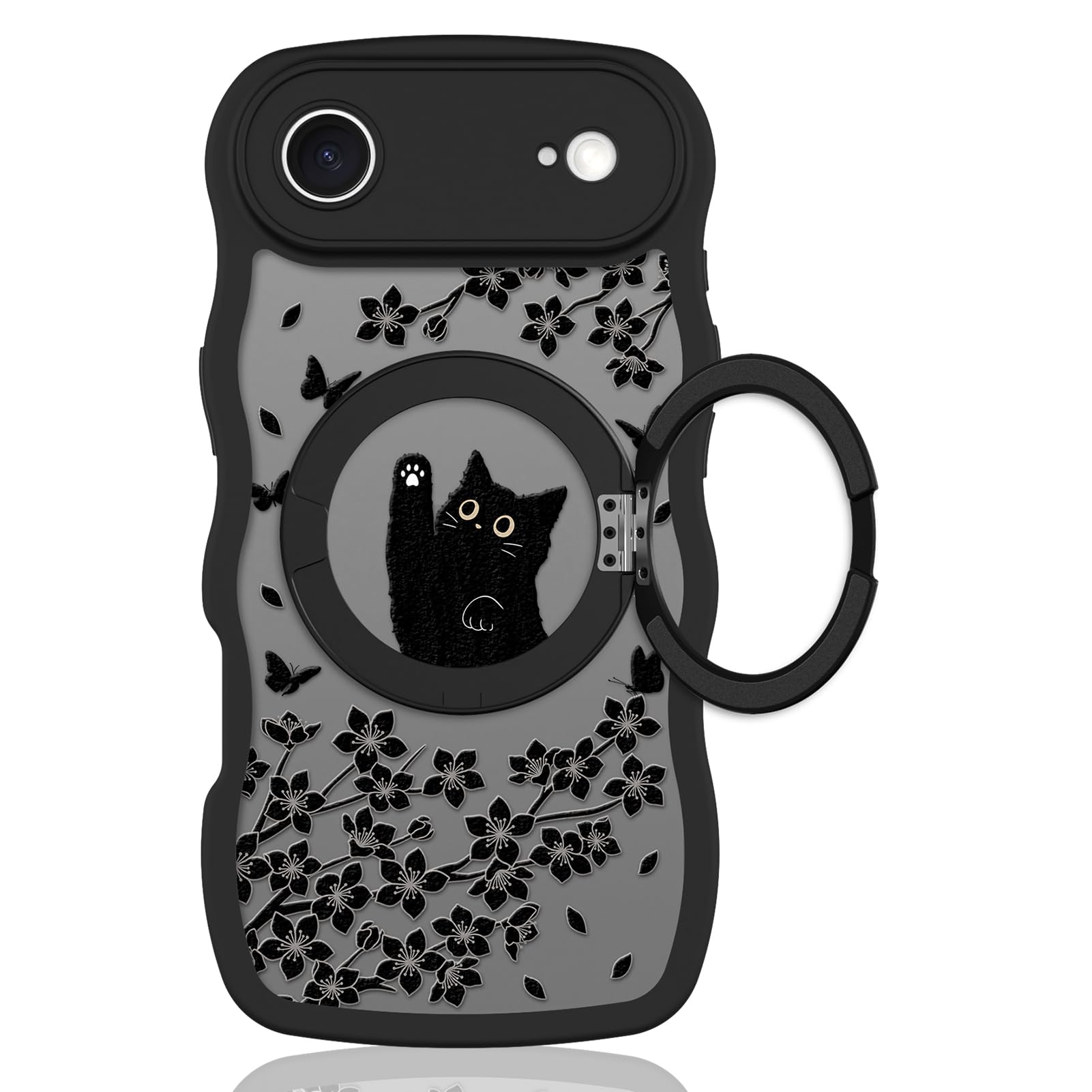 Cute Magnetic Case for iPhone 14 Case [ Compatible with MagSafe ] with Black Cat Cats Pattern Design for Women Girls Boys, Soft Bumper Hard Back Kawaii Animal Protective Phone Cover