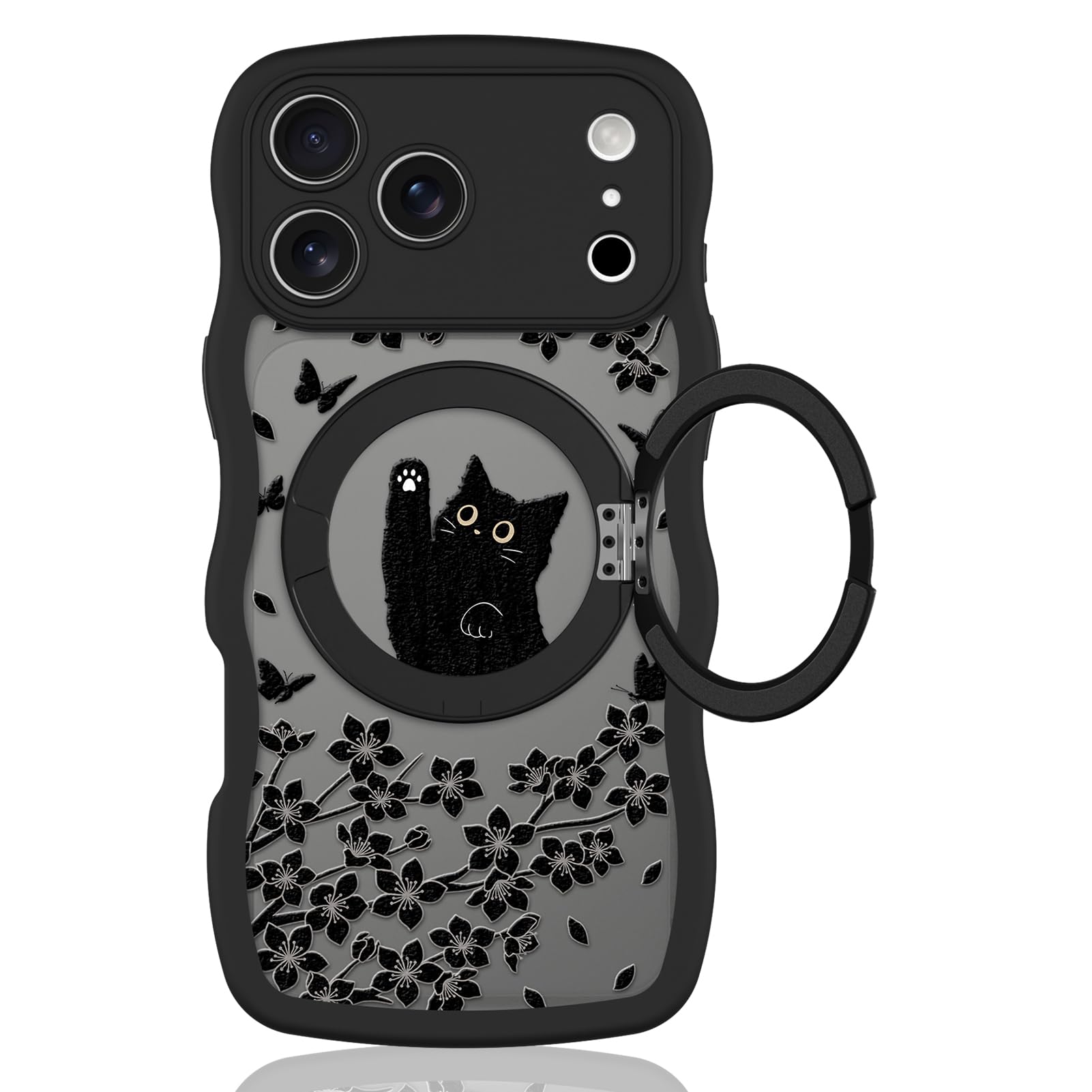 Cute Magnetic Case for iPhone 14 Case [ Compatible with MagSafe ] with Black Cat Cats Pattern Design for Women Girls Boys, Soft Bumper Hard Back Kawaii Animal Protective Phone Cover