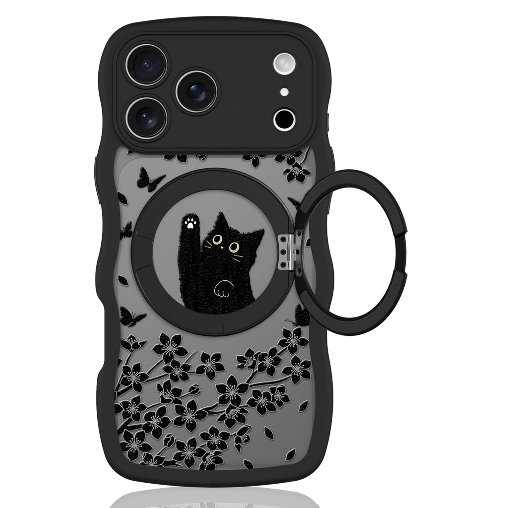 Cute Magnetic Case for iPhone 14 Case [ Compatible with MagSafe ] with Black Cat Cats Pattern Design for Women Girls Boys, Soft Bumper Hard Back Kawaii Animal Protective Phone Cover