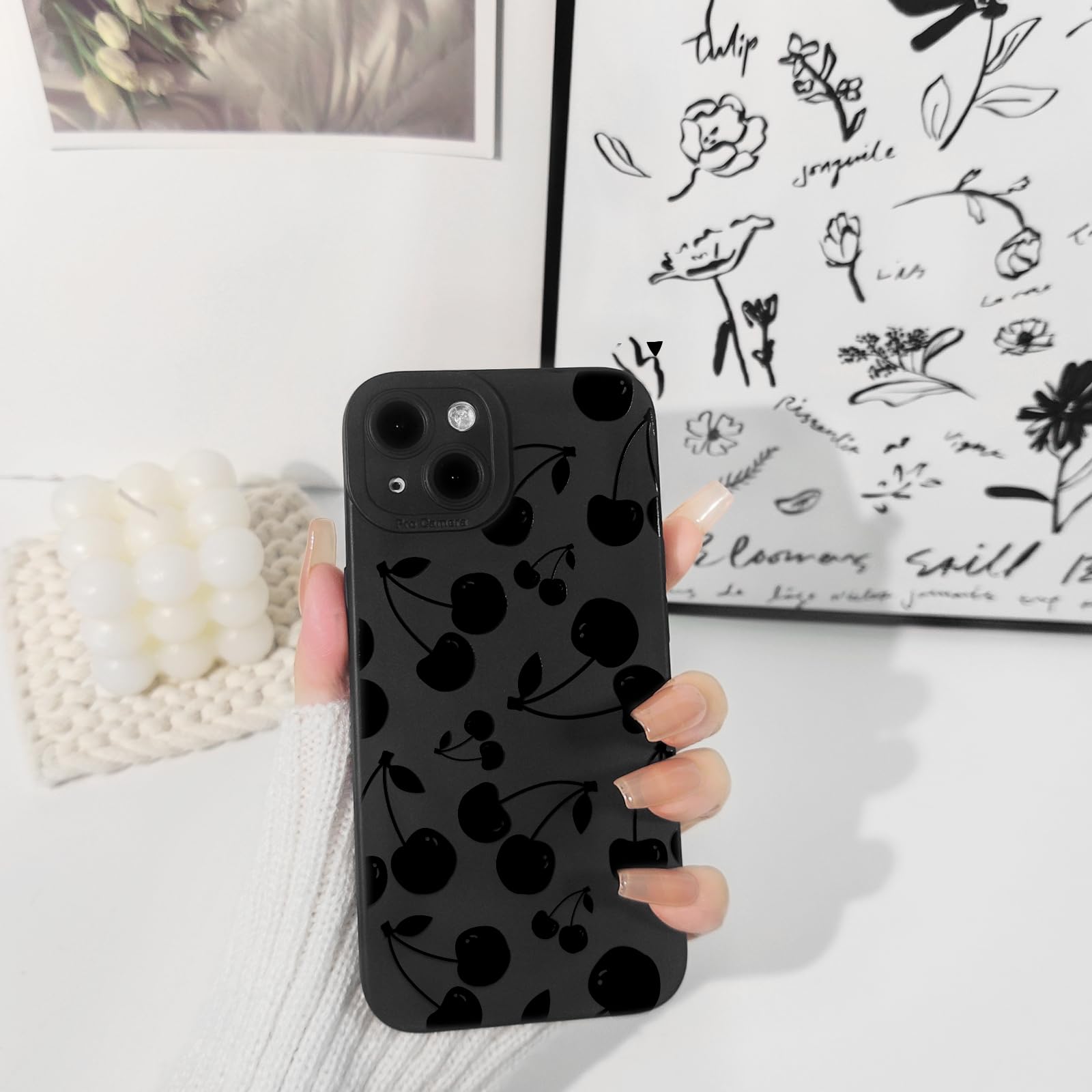 Lovmooful Compatible for iPhone 13 Case Cute Cool Star Black Design for Girls Women Soft TPU Shockproof Protective Girly for iPhone 13-Black Star