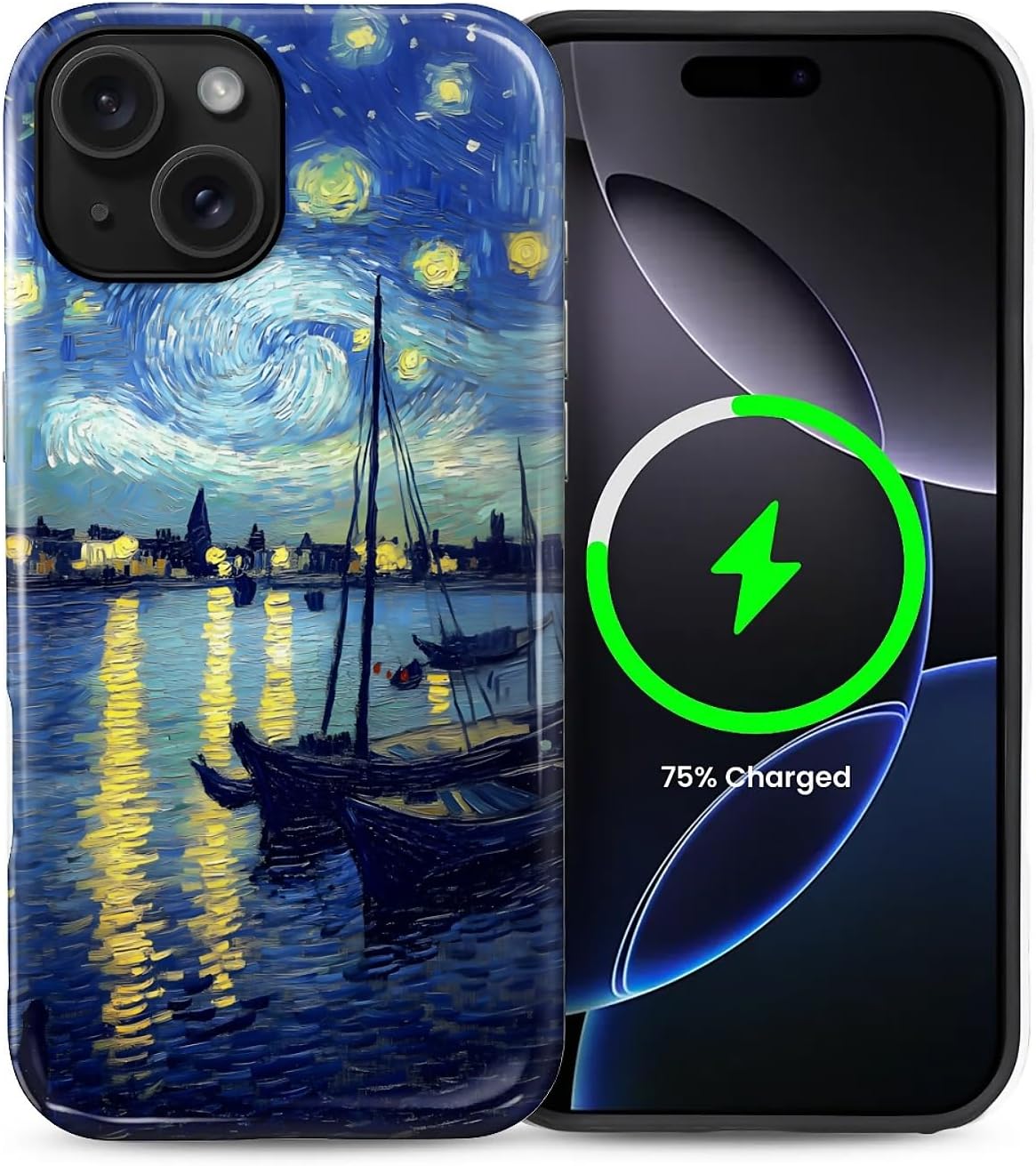 ZHEGAILIAN Magnetic Case for iPhone 15,Compatible with MagSafe Hard Shell + Soft Silicone 2 in 1 Hybrid Shockproof Bumper Drop Protective Case Retro Black Cat Guitar