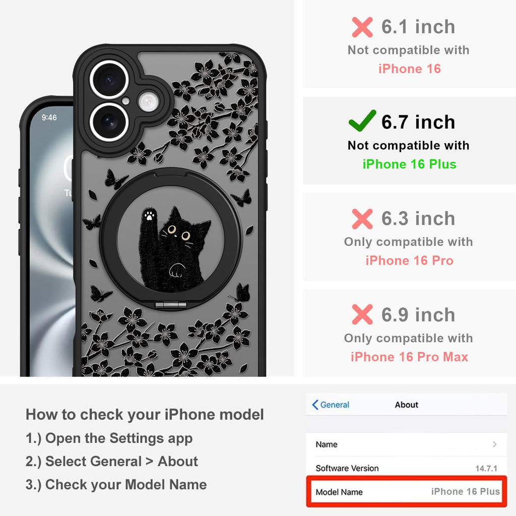 Cute Magnetic Case for iPhone 14 Case [ Compatible with MagSafe ] with Black Cat Cats Pattern Design for Women Girls Boys, Soft Bumper Hard Back Kawaii Animal Protective Phone Cover