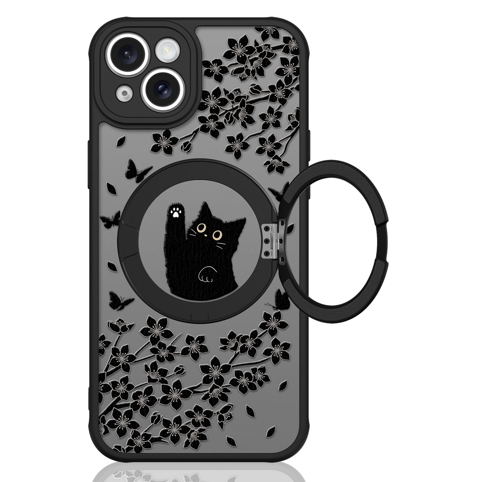 Cute Magnetic Case for iPhone 14 Case [ Compatible with MagSafe ] with Black Cat Cats Pattern Design for Women Girls Boys, Soft Bumper Hard Back Kawaii Animal Protective Phone Cover