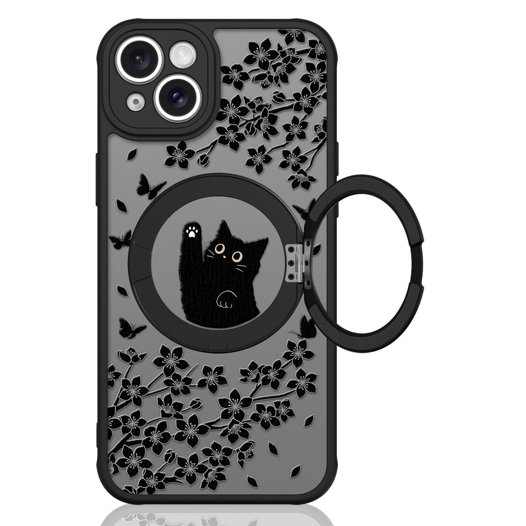 Cute Magnetic Case for iPhone 14 Case [ Compatible with MagSafe ] with Black Cat Cats Pattern Design for Women Girls Boys, Soft Bumper Hard Back Kawaii Animal Protective Phone Cover