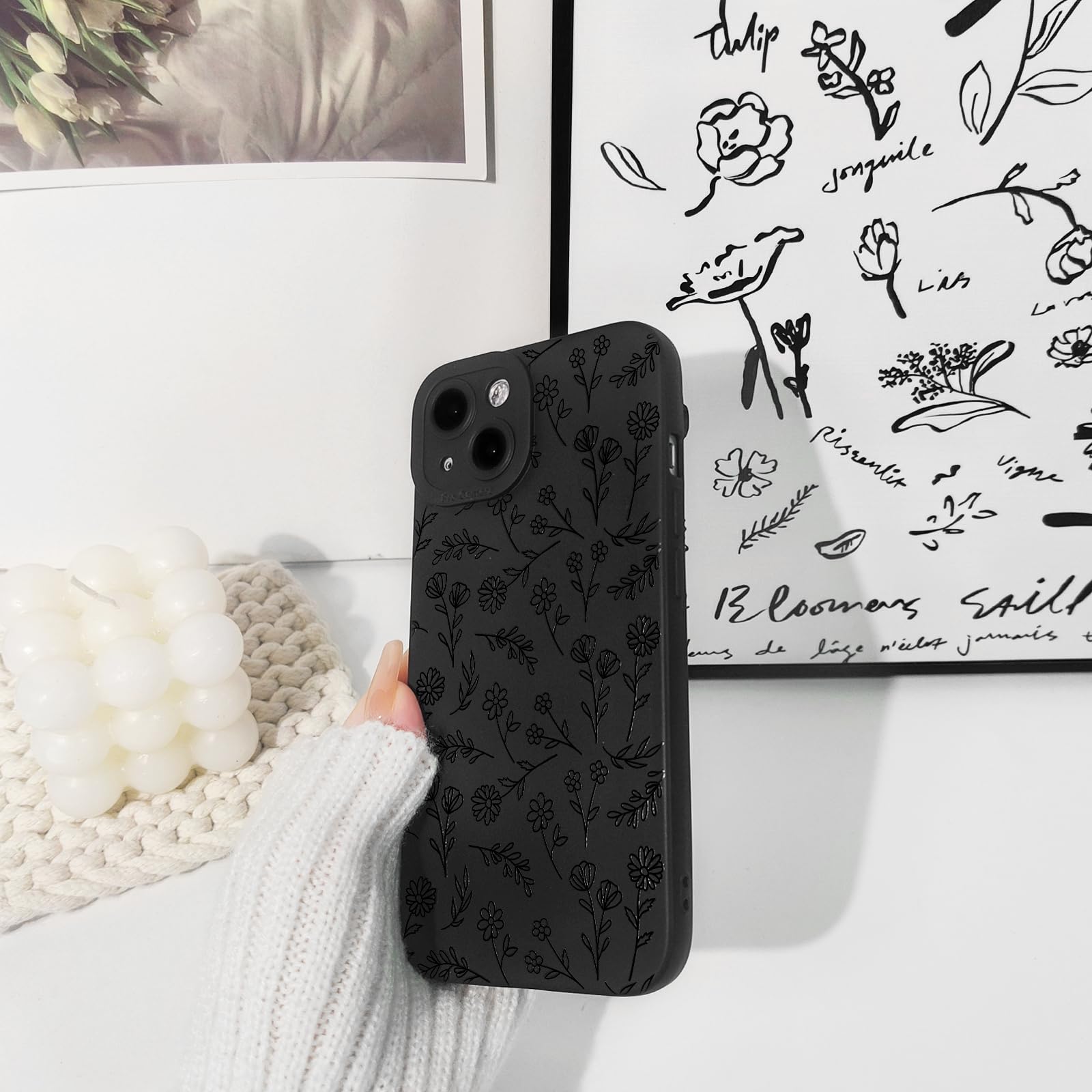 Lovmooful Compatible for iPhone 13 Case Cute Cool Star Black Design for Girls Women Soft TPU Shockproof Protective Girly for iPhone 13-Black Star