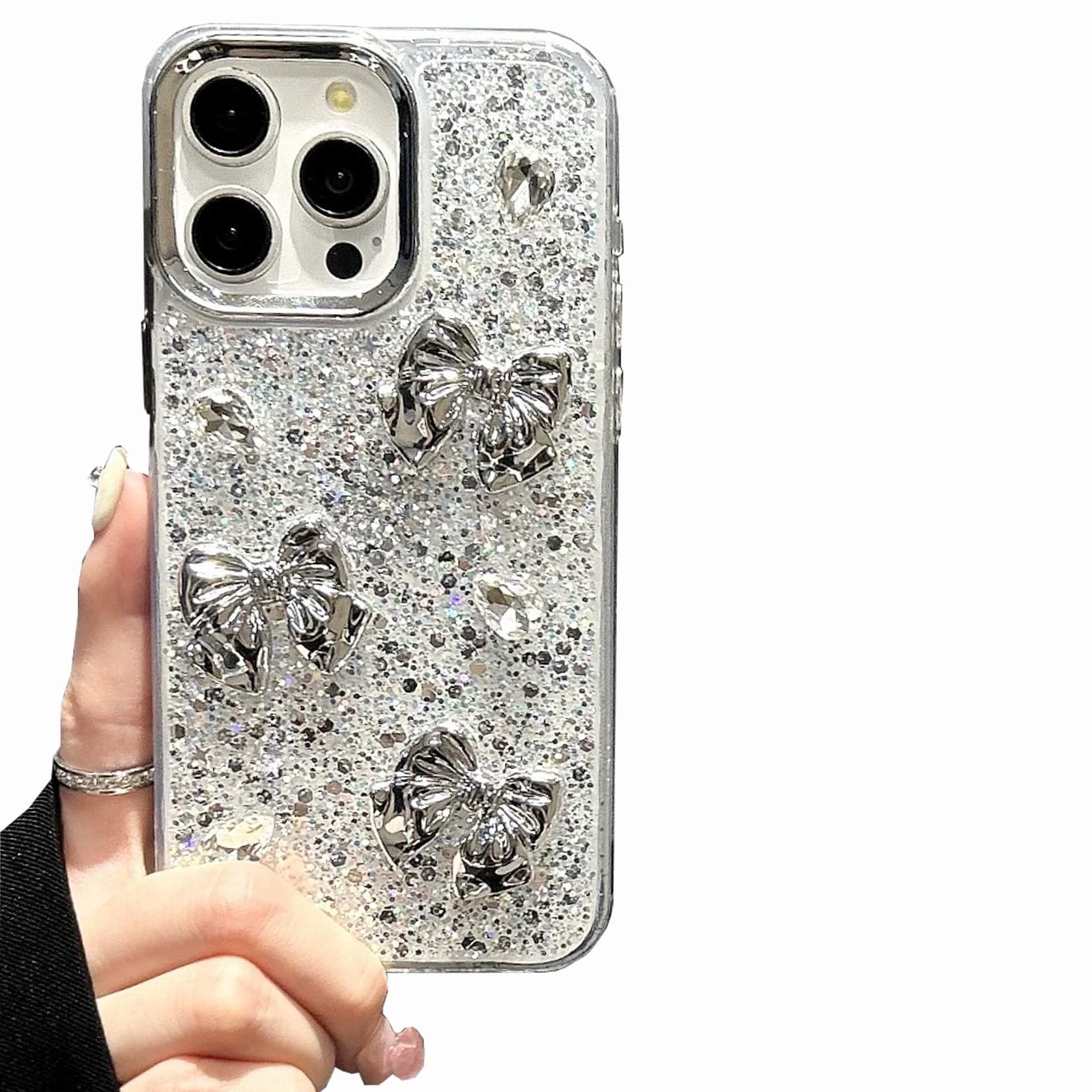 for iPhone 13 Case Bling Stars 3D Hearts Diamond Twinkle Star Glitter Y2K Spark Luxury Girly Aesthetic Personalized Design for Women Girls Teens TPU Case, 6.1", Black