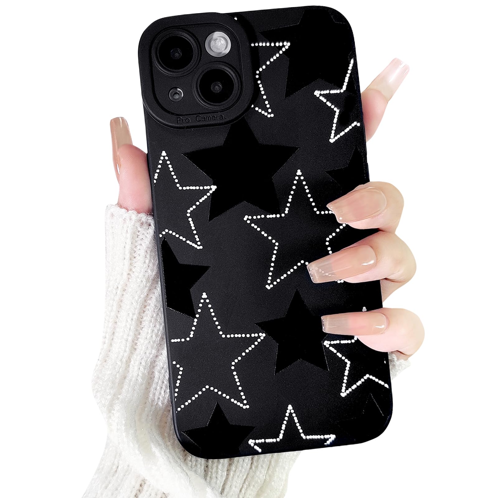 Lovmooful Compatible for iPhone 13 Case Cute Cool Star Black Design for Girls Women Soft TPU Shockproof Protective Girly for iPhone 13-Black Star