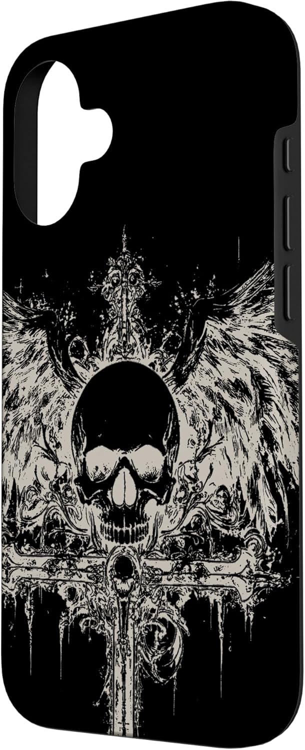 Skull Cross Y2K Goth Alt Grunge Aesthetic Gothic Emo Wings Case for iPhone 16