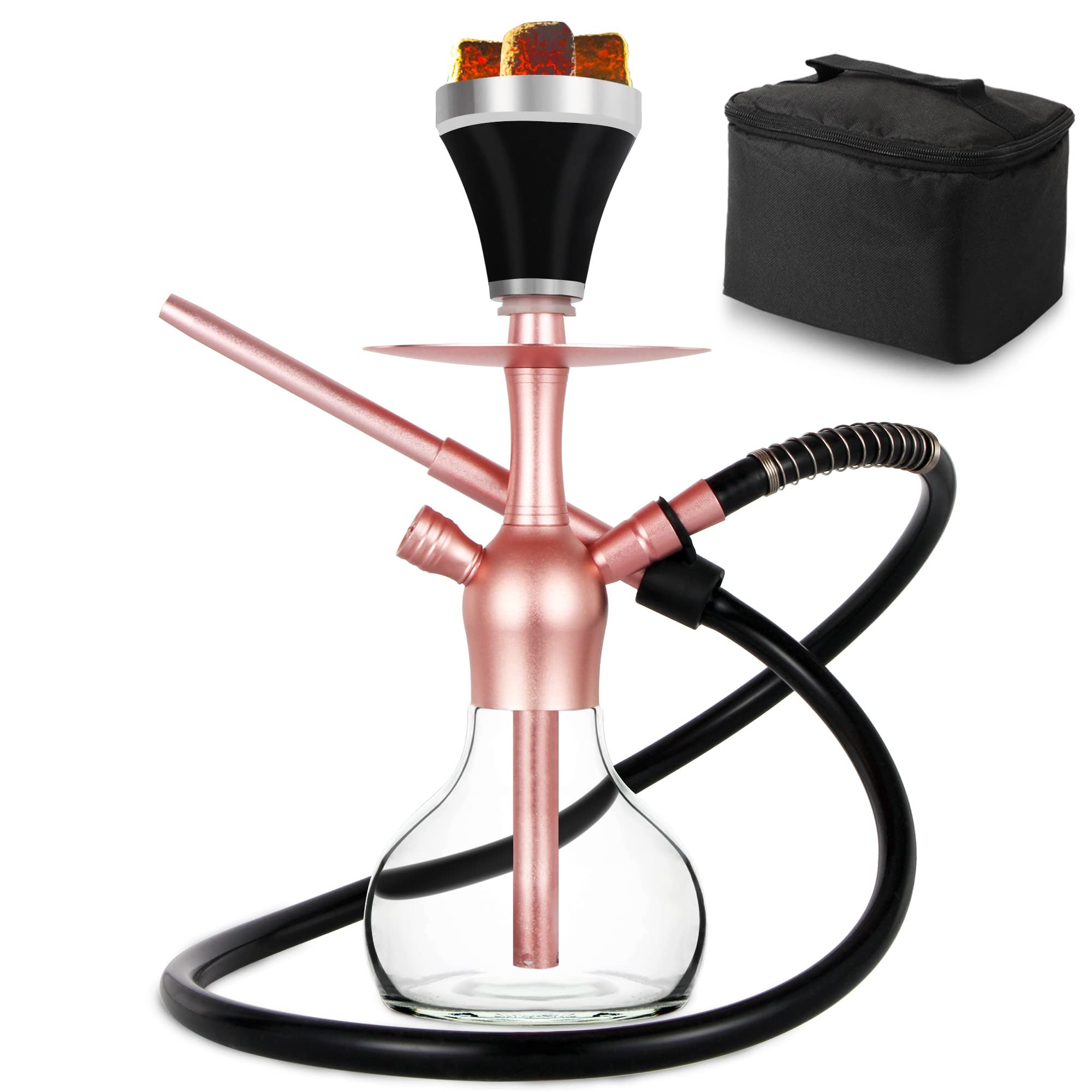 2-Hose Small Green Glass Hookah Set - Portable Water Shisha Pipe