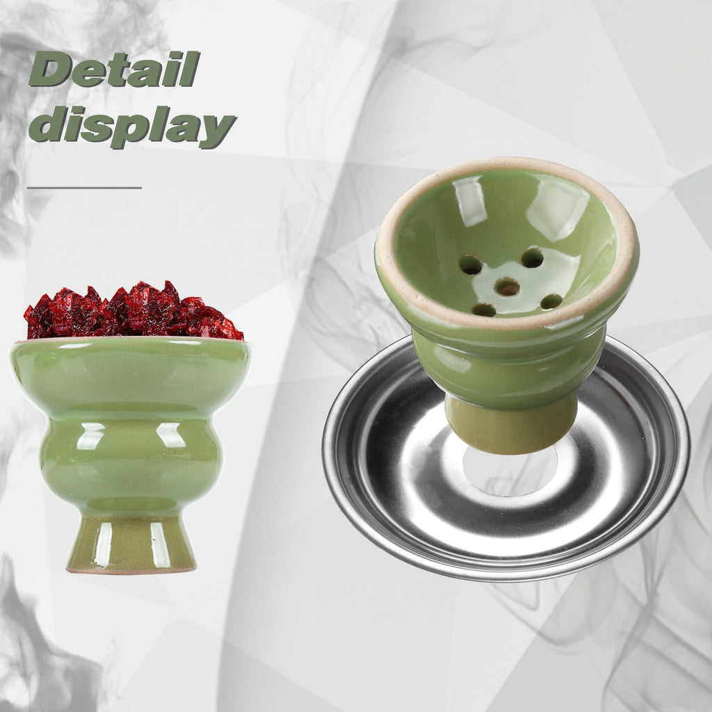 2-Hose Small Green Glass Hookah Set - Portable Water Shisha Pipe