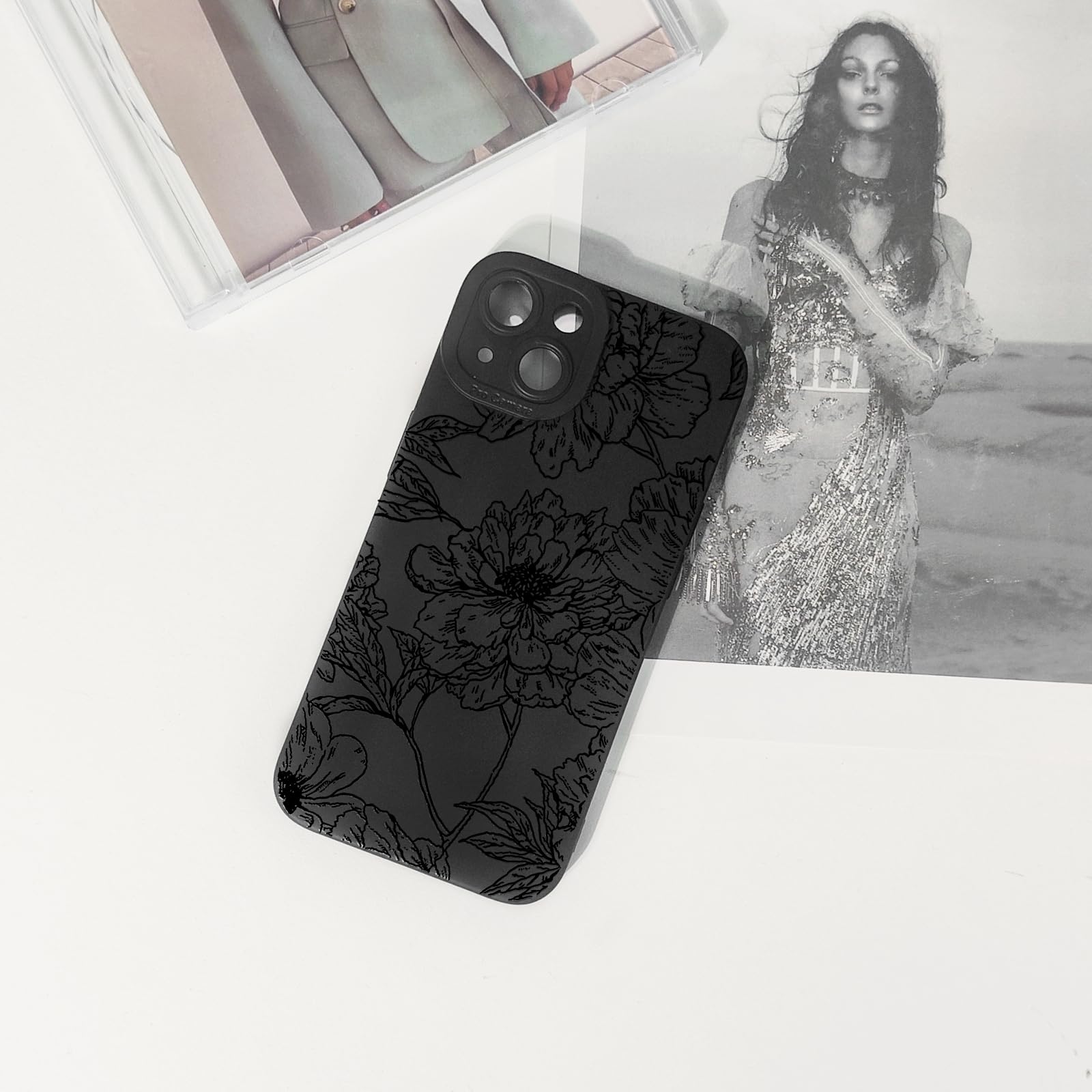 Lovmooful Compatible for iPhone 13 Case Cute Cool Star Black Design for Girls Women Soft TPU Shockproof Protective Girly for iPhone 13-Black Star