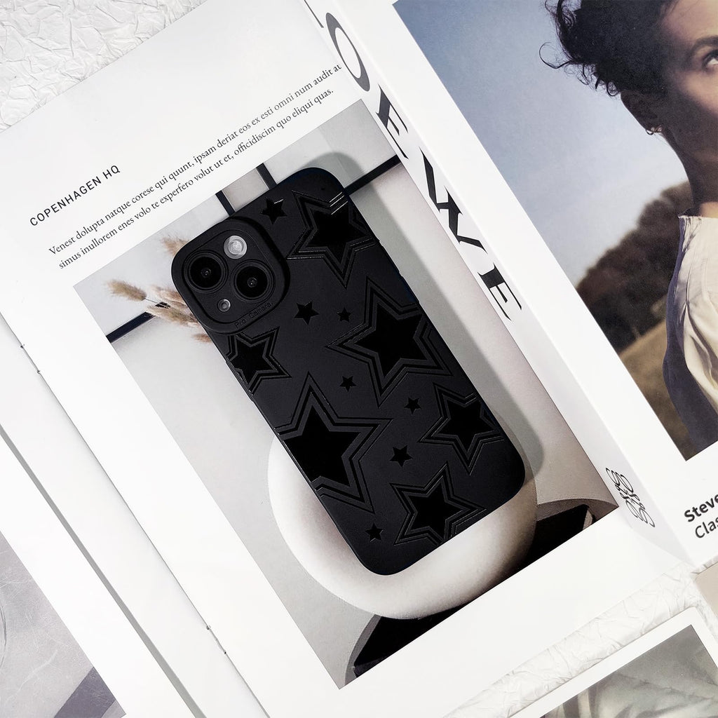 Lovmooful Compatible for iPhone 13 Case Cute Cool Star Black Design for Girls Women Soft TPU Shockproof Protective Girly for iPhone 13-Black Star