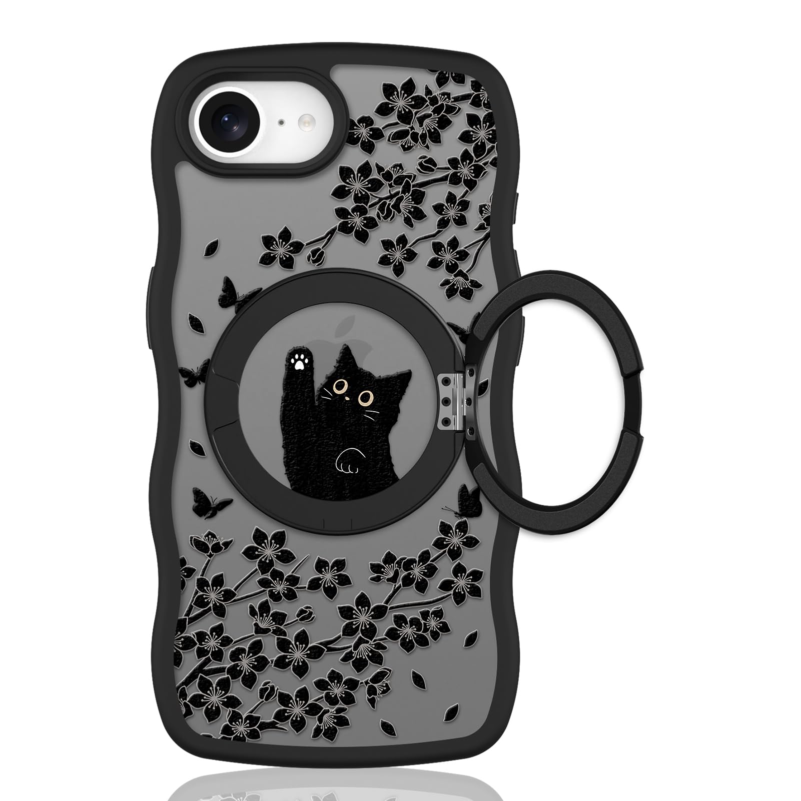 Cute Magnetic Case for iPhone 14 Case [ Compatible with MagSafe ] with Black Cat Cats Pattern Design for Women Girls Boys, Soft Bumper Hard Back Kawaii Animal Protective Phone Cover