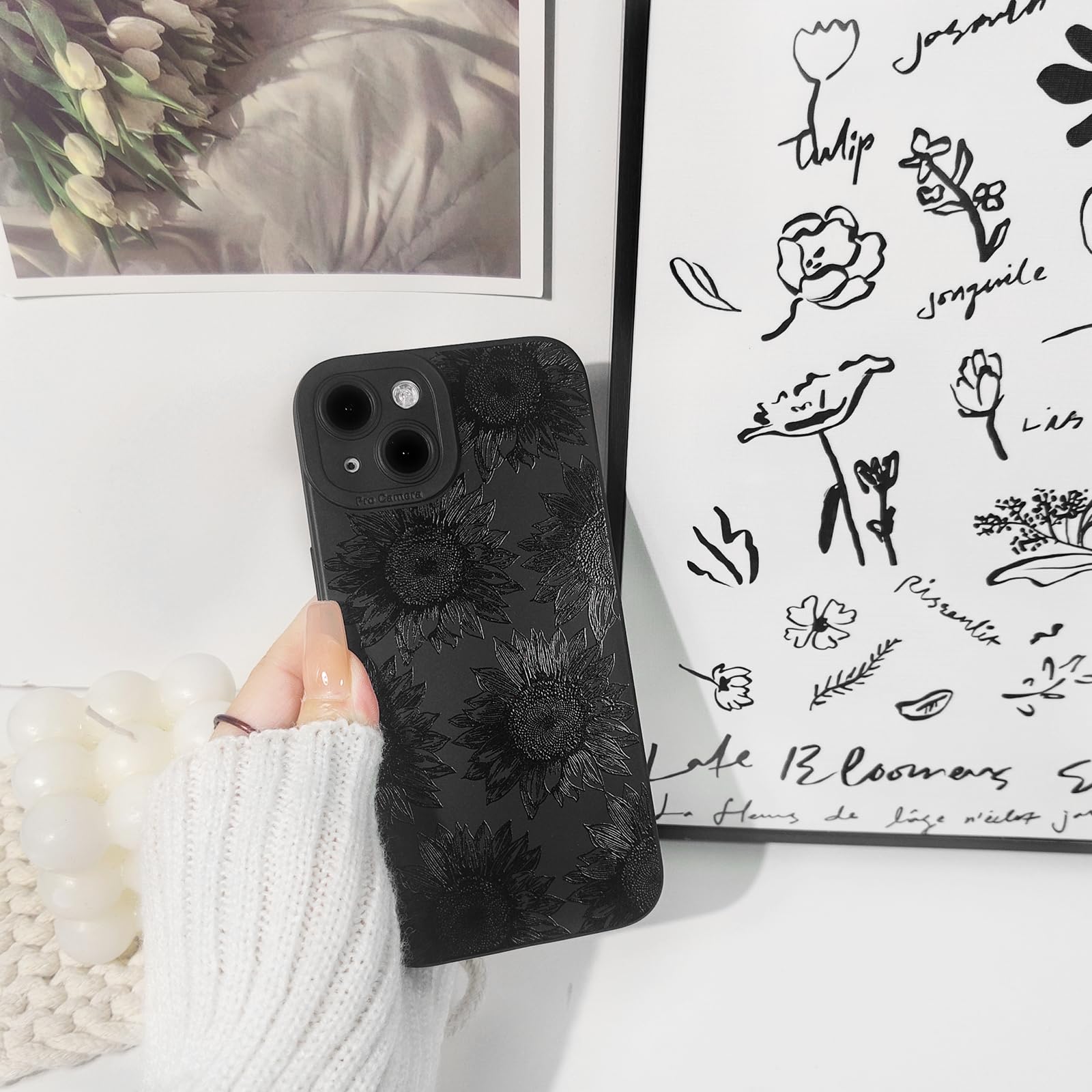 Lovmooful Compatible for iPhone 13 Case Cute Cool Star Black Design for Girls Women Soft TPU Shockproof Protective Girly for iPhone 13-Black Star