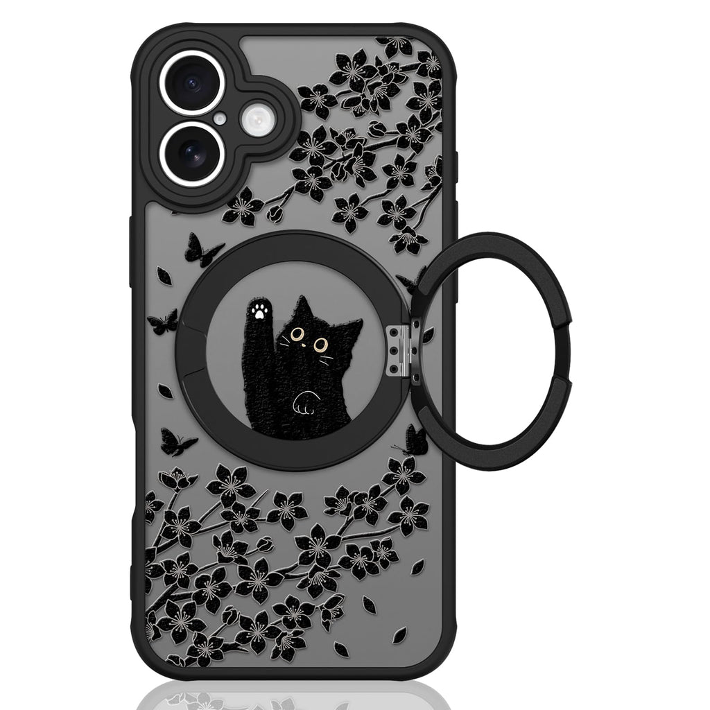 Cute Magnetic Case for iPhone 14 Case [ Compatible with MagSafe ] with Black Cat Cats Pattern Design for Women Girls Boys, Soft Bumper Hard Back Kawaii Animal Protective Phone Cover