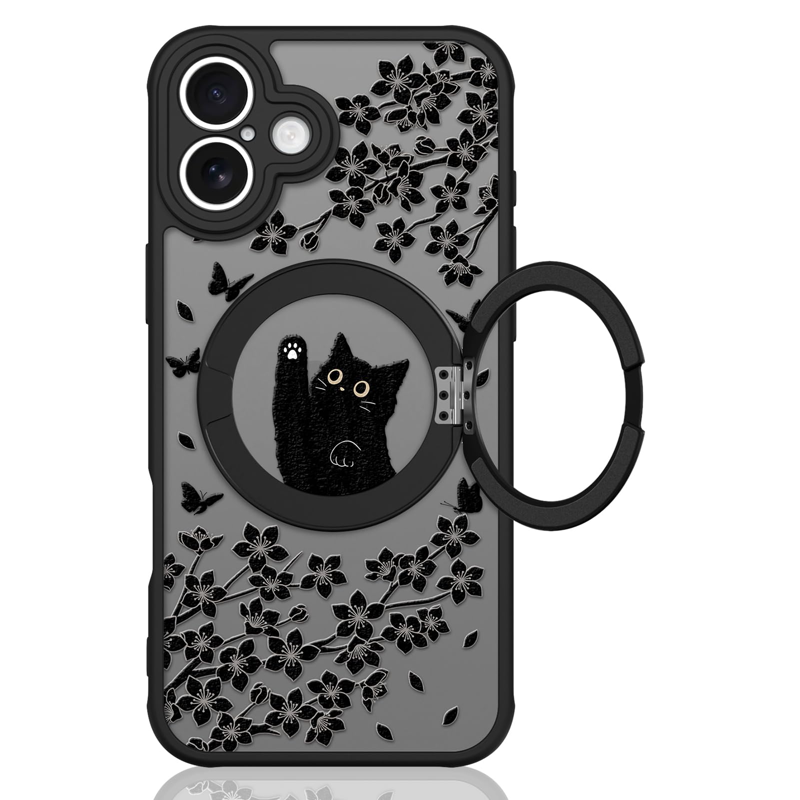 Cute Magnetic Case for iPhone 14 Case [ Compatible with MagSafe ] with Black Cat Cats Pattern Design for Women Girls Boys, Soft Bumper Hard Back Kawaii Animal Protective Phone Cover