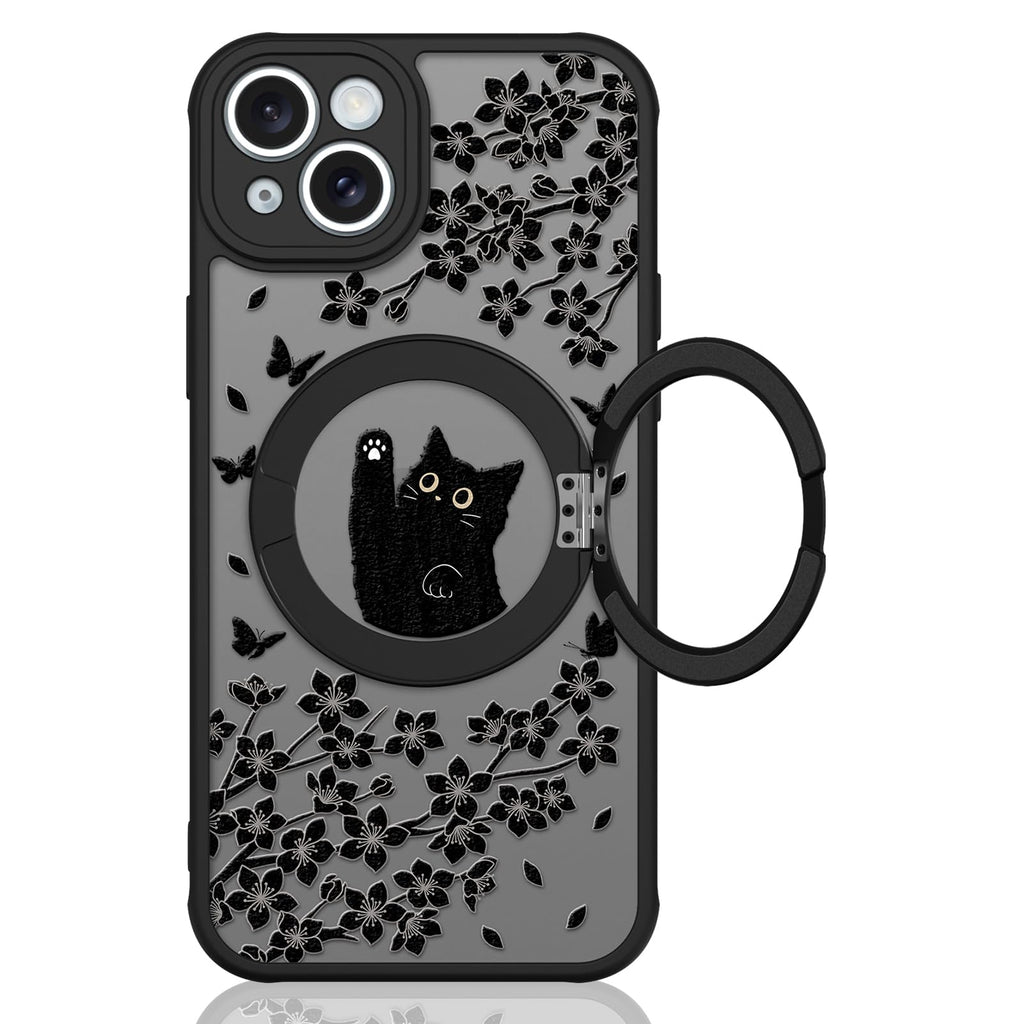 Cute Magnetic Case for iPhone 14 Case [ Compatible with MagSafe ] with Black Cat Cats Pattern Design for Women Girls Boys, Soft Bumper Hard Back Kawaii Animal Protective Phone Cover