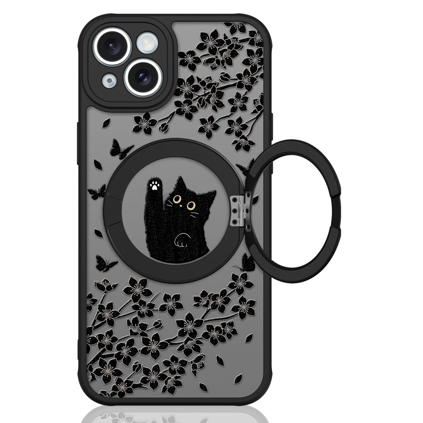 Cute Magnetic Case for iPhone 14 Case [ Compatible with MagSafe ] with Black Cat Cats Pattern Design for Women Girls Boys, Soft Bumper Hard Back Kawaii Animal Protective Phone Cover