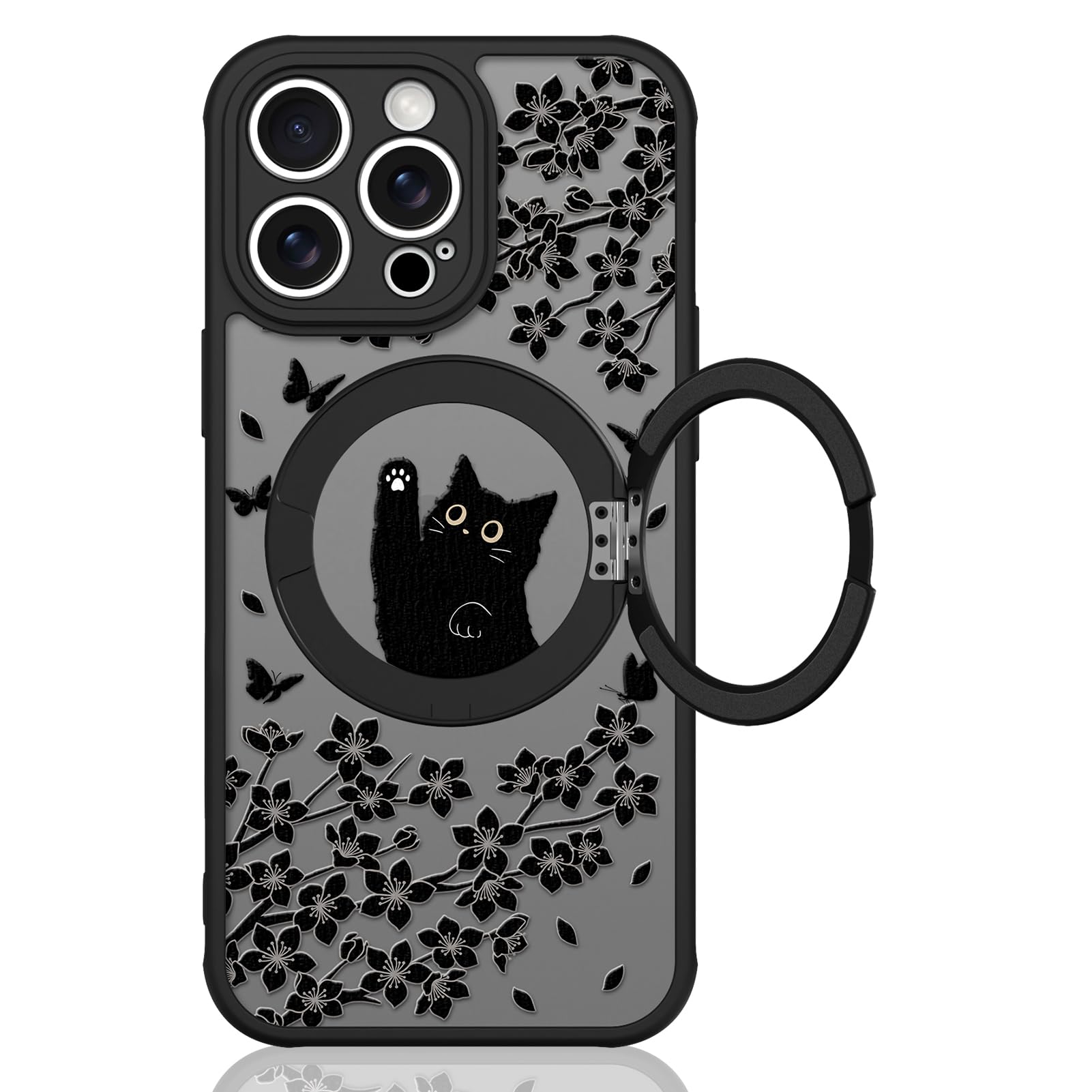 Cute Magnetic Case for iPhone 14 Case [ Compatible with MagSafe ] with Black Cat Cats Pattern Design for Women Girls Boys, Soft Bumper Hard Back Kawaii Animal Protective Phone Cover