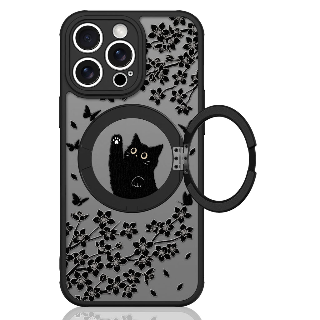 Cute Magnetic Case for iPhone 14 Case [ Compatible with MagSafe ] with Black Cat Cats Pattern Design for Women Girls Boys, Soft Bumper Hard Back Kawaii Animal Protective Phone Cover