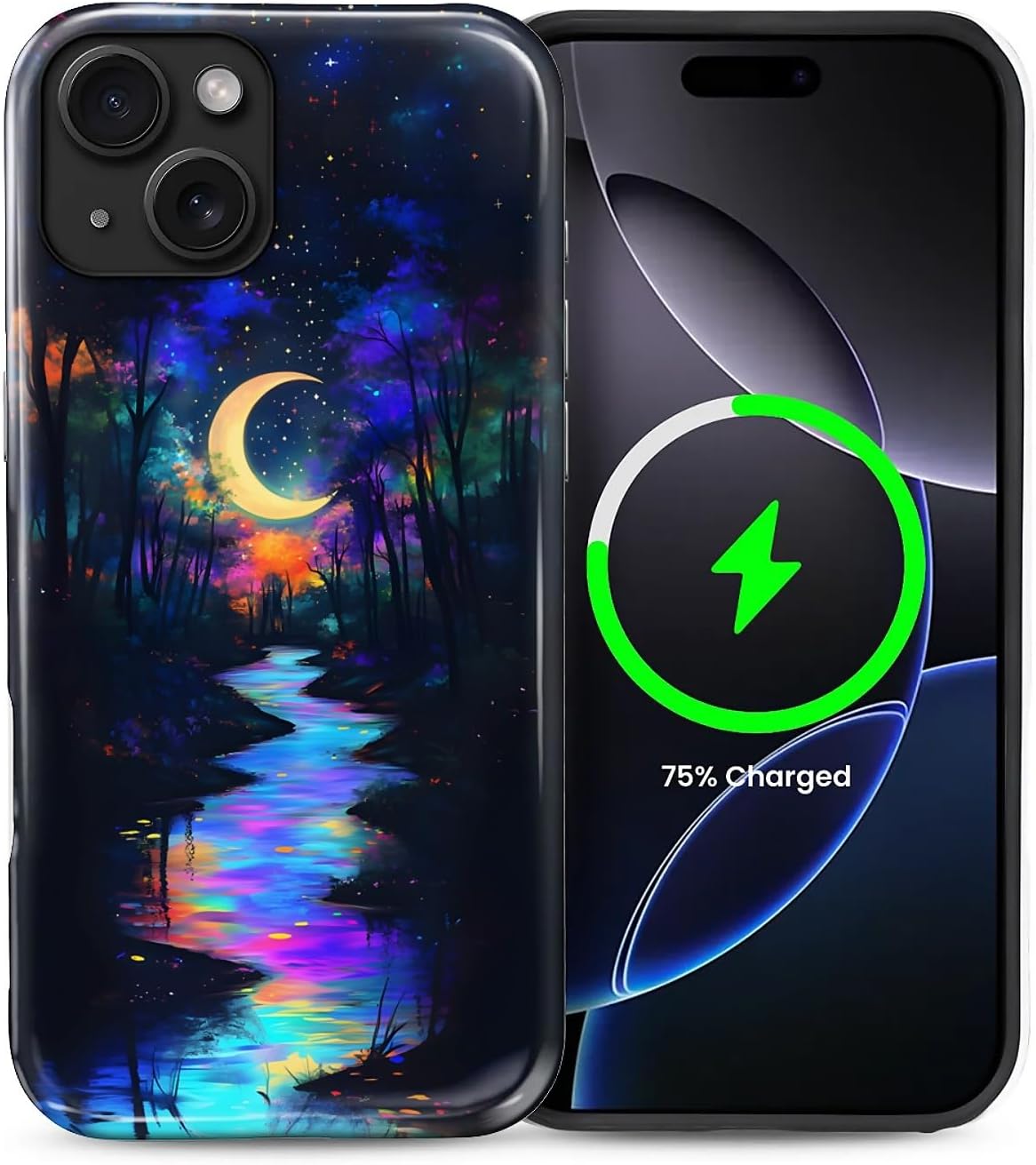 ZHEGAILIAN Magnetic Case for iPhone 15,Compatible with MagSafe Hard Shell + Soft Silicone 2 in 1 Hybrid Shockproof Bumper Drop Protective Case Retro Black Cat Guitar
