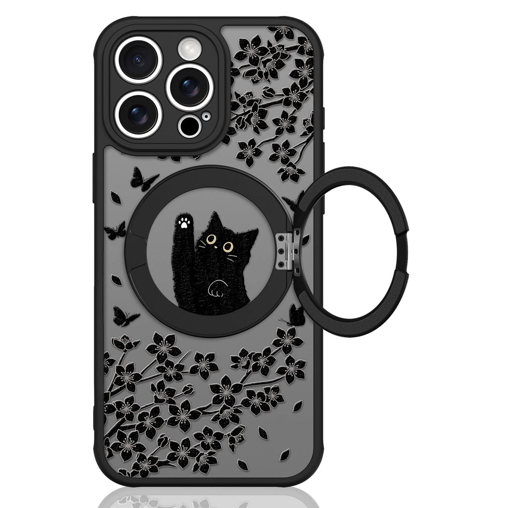 Cute Magnetic Case for iPhone 14 Case [ Compatible with MagSafe ] with Black Cat Cats Pattern Design for Women Girls Boys, Soft Bumper Hard Back Kawaii Animal Protective Phone Cover