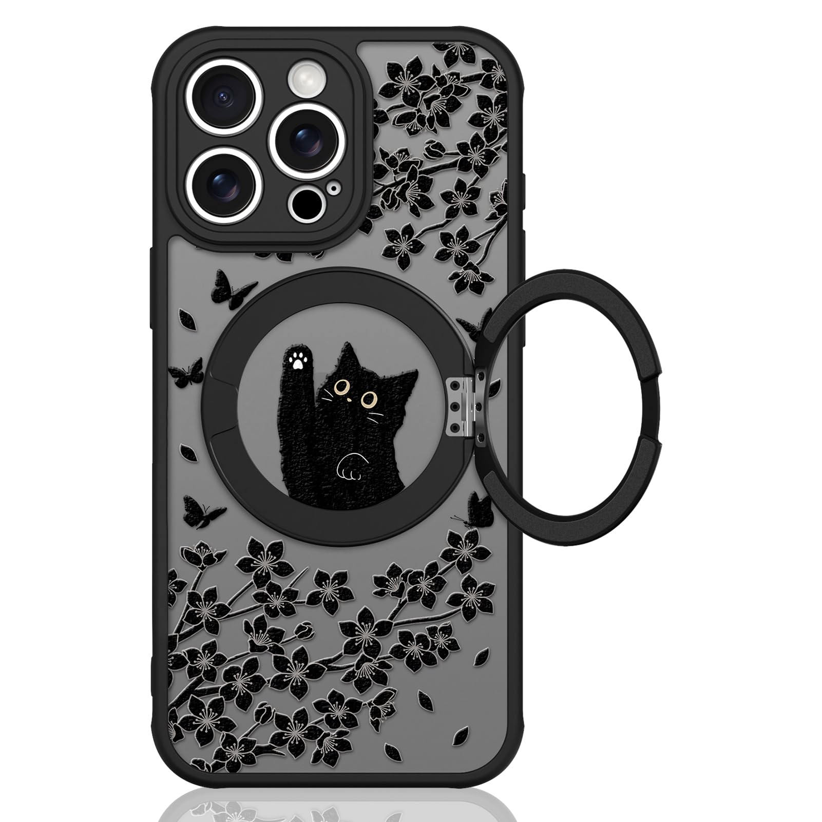 Cute Magnetic Case for iPhone 14 Case [ Compatible with MagSafe ] with Black Cat Cats Pattern Design for Women Girls Boys, Soft Bumper Hard Back Kawaii Animal Protective Phone Cover