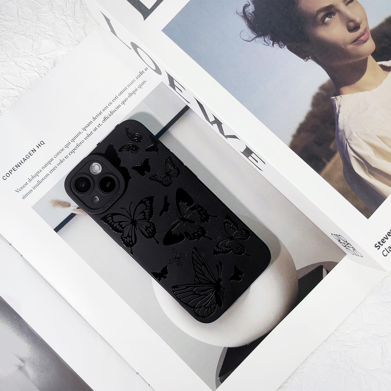 Lovmooful Compatible for iPhone 13 Case Cute Cool Star Black Design for Girls Women Soft TPU Shockproof Protective Girly for iPhone 13-Black Star