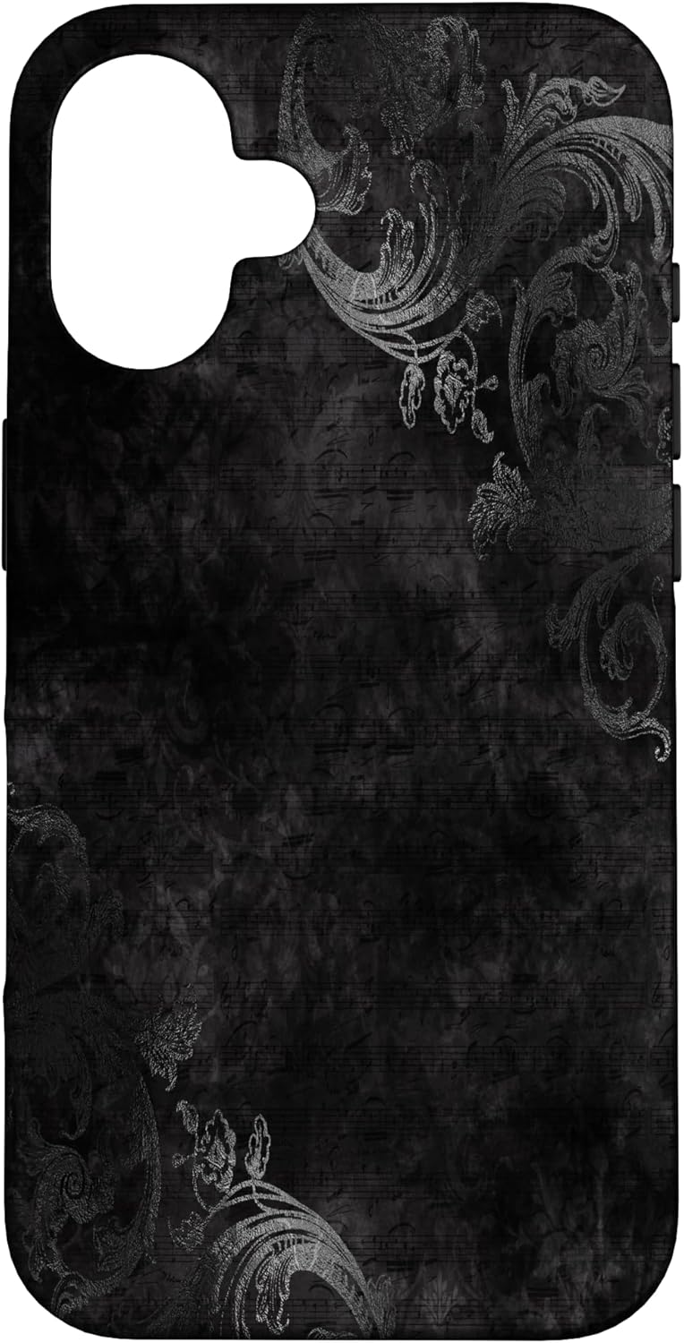 Black Victorian Gothic Damask Alt Goth Emo Grunge Case for iPhone 16