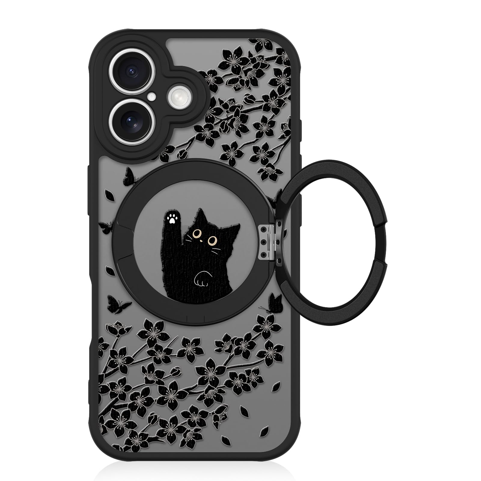 Cute Magnetic Case for iPhone 14 Case [ Compatible with MagSafe ] with Black Cat Cats Pattern Design for Women Girls Boys, Soft Bumper Hard Back Kawaii Animal Protective Phone Cover