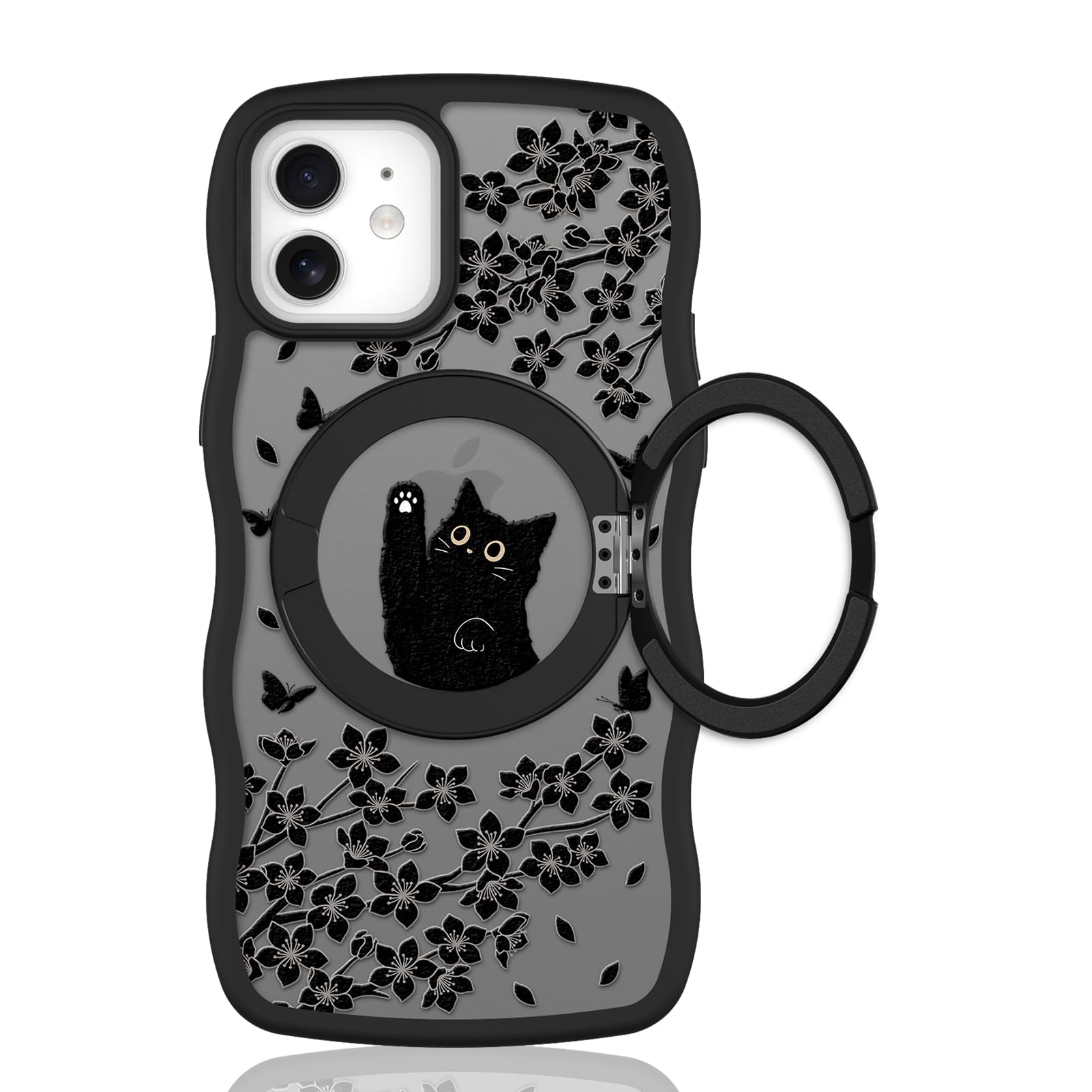 Cute Magnetic Case for iPhone 14 Case [ Compatible with MagSafe ] with Black Cat Cats Pattern Design for Women Girls Boys, Soft Bumper Hard Back Kawaii Animal Protective Phone Cover