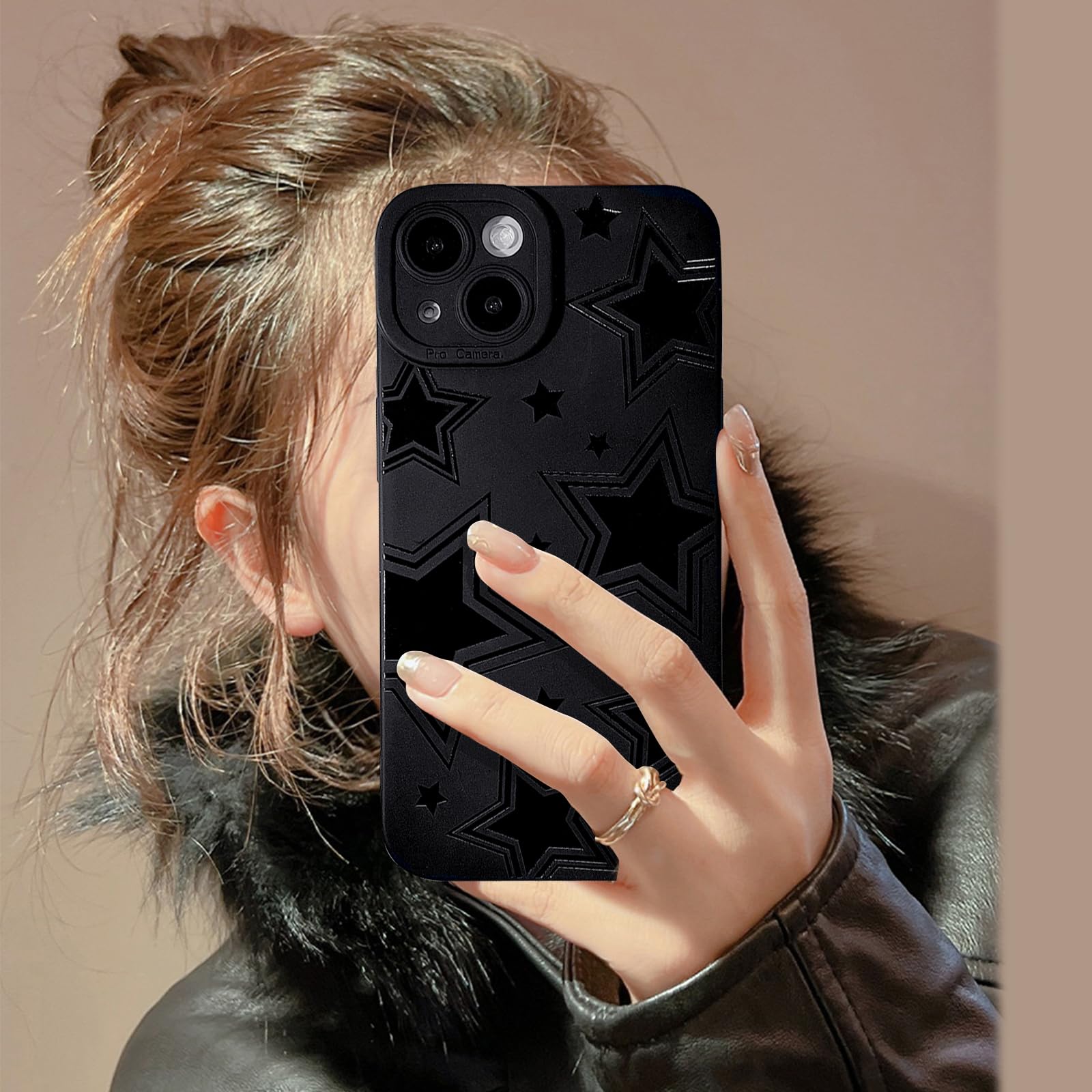 Lovmooful Compatible for iPhone 13 Case Cute Cool Star Black Design for Girls Women Soft TPU Shockproof Protective Girly for iPhone 13-Black Star
