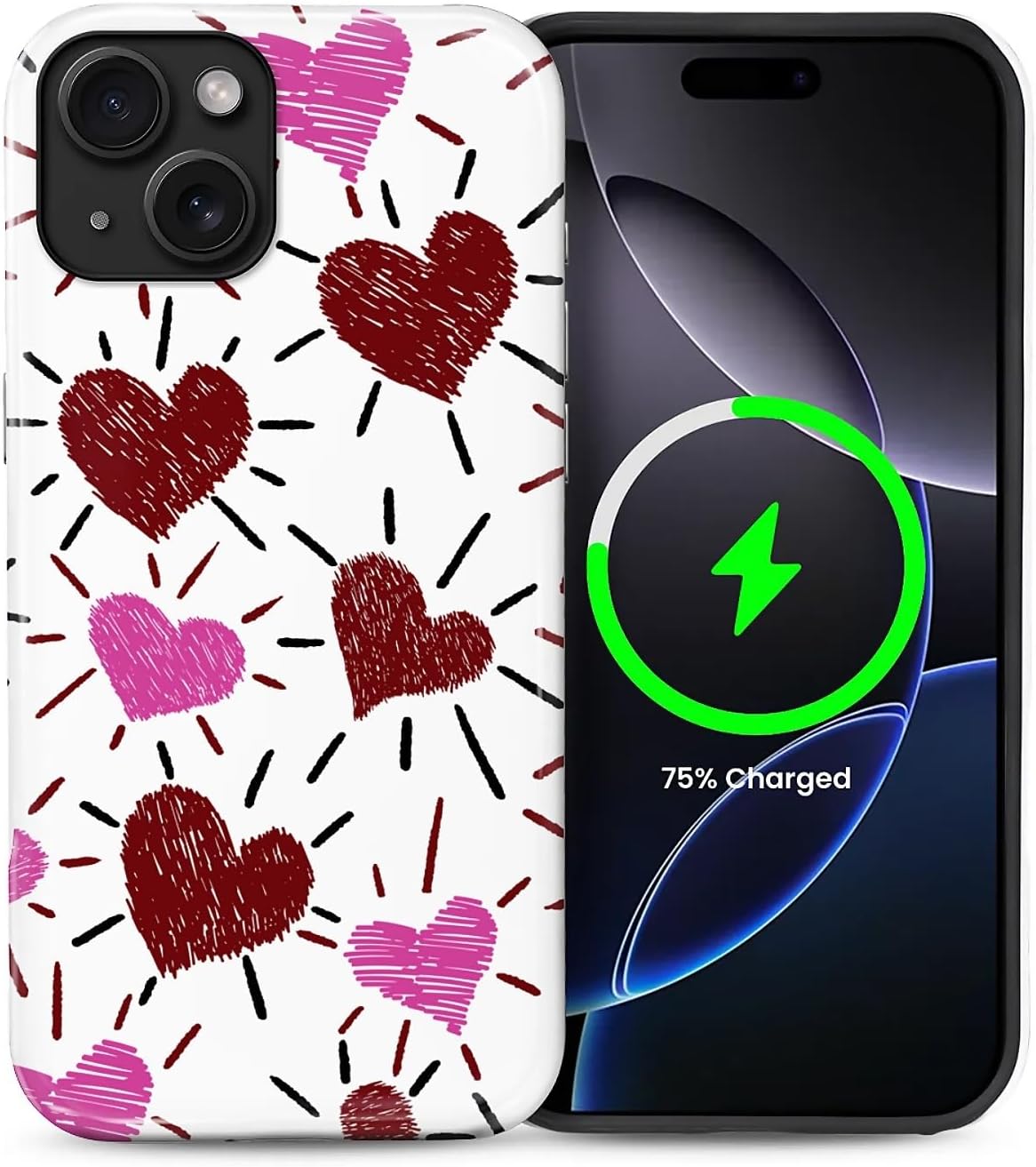 ZHEGAILIAN Magnetic Case for iPhone 15,Compatible with MagSafe Hard Shell + Soft Silicone 2 in 1 Hybrid Shockproof Bumper Drop Protective Case Retro Black Cat Guitar