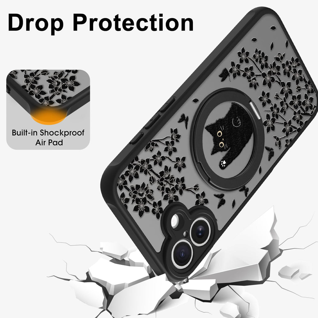 Cute Magnetic Case for iPhone 14 Case [ Compatible with MagSafe ] with Black Cat Cats Pattern Design for Women Girls Boys, Soft Bumper Hard Back Kawaii Animal Protective Phone Cover
