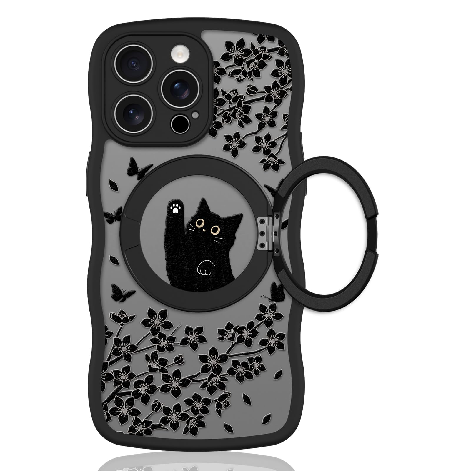 Cute Magnetic Case for iPhone 14 Case [ Compatible with MagSafe ] with Black Cat Cats Pattern Design for Women Girls Boys, Soft Bumper Hard Back Kawaii Animal Protective Phone Cover