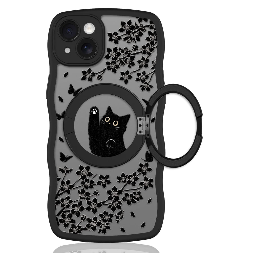 Cute Magnetic Case for iPhone 14 Case [ Compatible with MagSafe ] with Black Cat Cats Pattern Design for Women Girls Boys, Soft Bumper Hard Back Kawaii Animal Protective Phone Cover